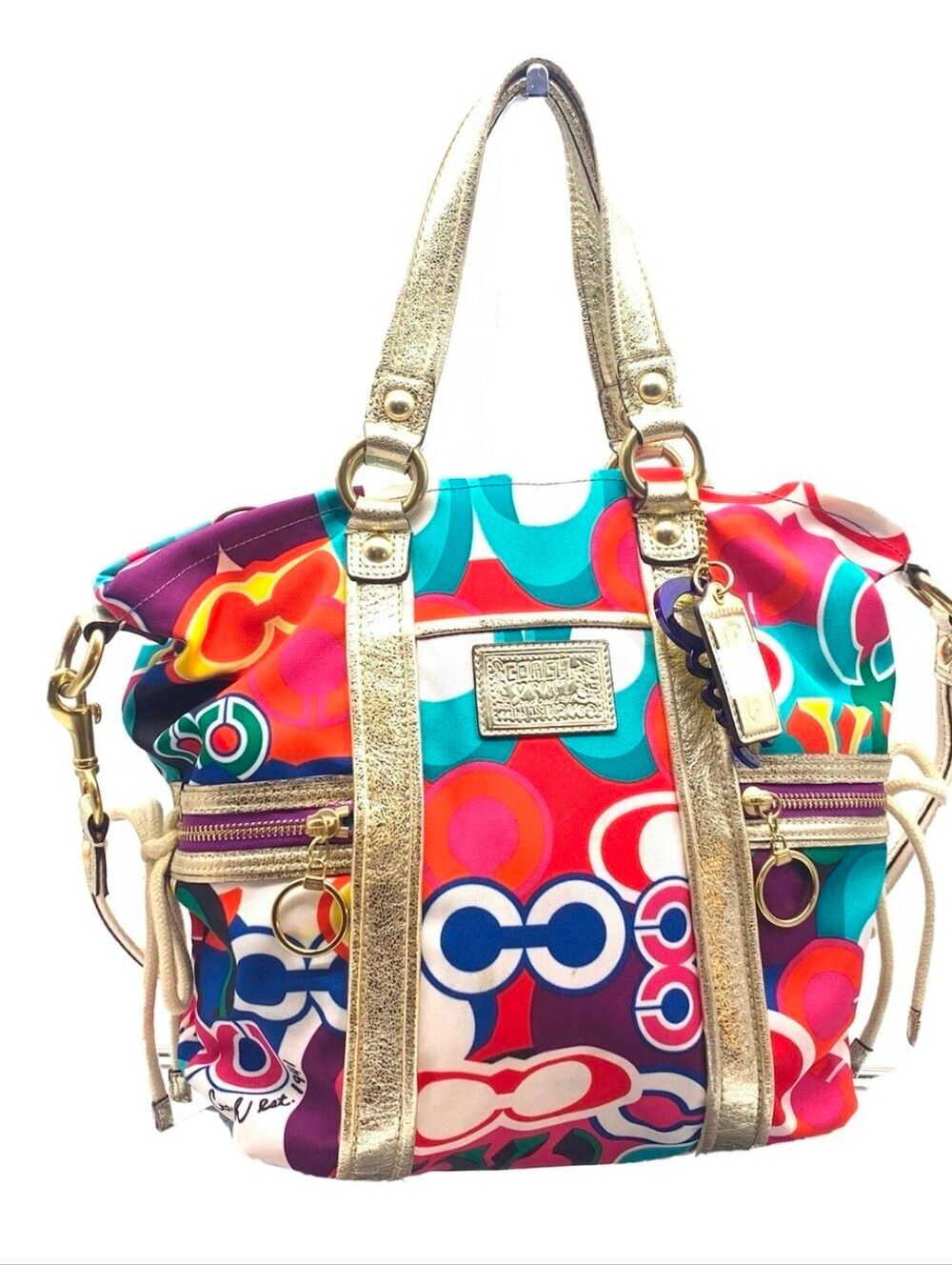 Coach Poppy Signature C Spotlight Glam Multicolor Shoulder Bag Tote